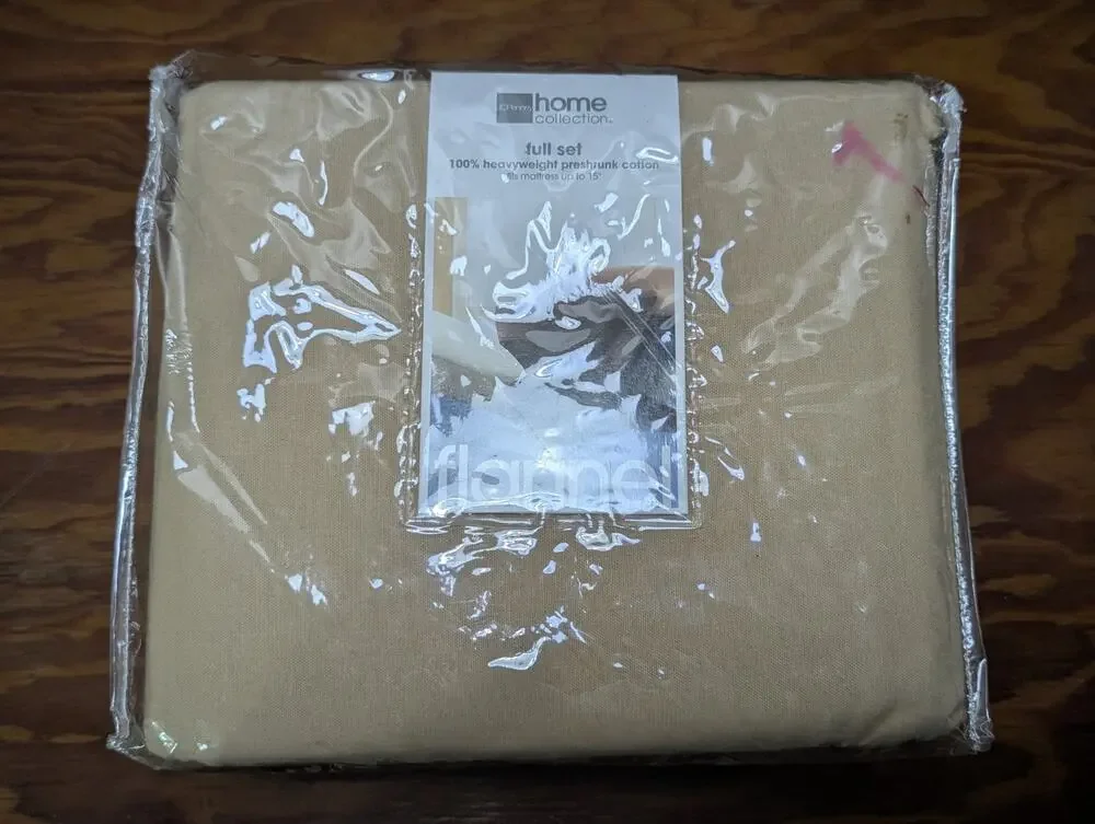 JCPenney Home Collection Flannel Full Sheet Set Soft Gold Sealed